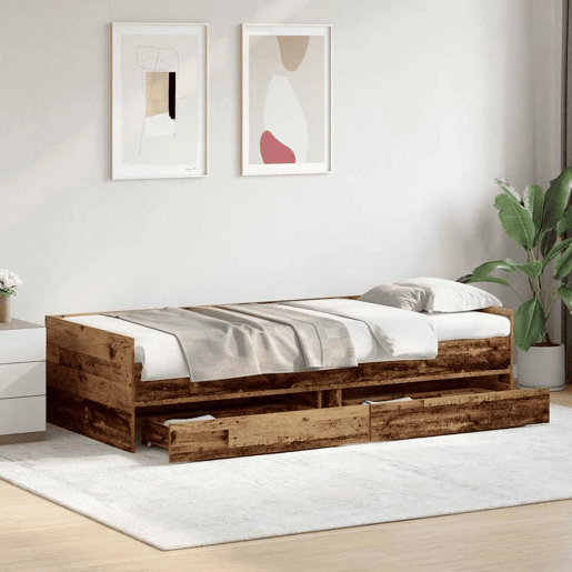 Estrutura de cama de solteiro para adultos com gaveta Madeira Antiga 90 x 200 cm