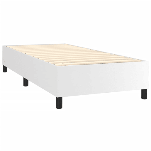 Estrutura de cama de solteiro para adultos com molas 80x200 cm couro artificial branco