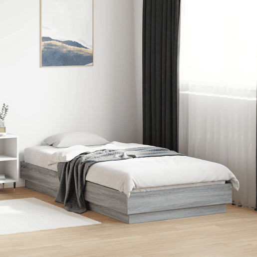 Estrutura de cama de solteiro para adultos com luzes LED 75x190 cm cinzento sonoma