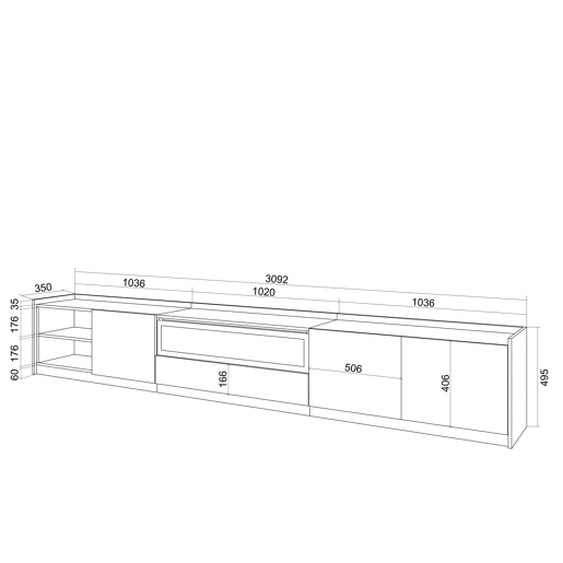 Móvel de TV, Muito espaço de arrumação, 310x37x50 cm, Para televisores até 80, Lareira eléctrica, Estilo moderno, Branco e Carvalho soft Móvel de TV, Muito espaço de arrumação, 310x37x50 cm, Para televisores até 80, Lareira eléctrica, Estilo moderno, Branco e Carvalho soft