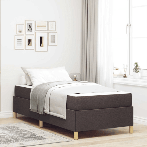 Estrutura de cama de solteiro para adultos com colchão Marrom Escuro 80 x 200 cm tecido