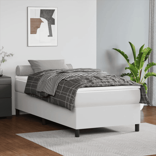 Estrutura de cama de solteiro para adultos com molas 90x190 cm couro artificial branco