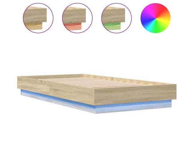 Estructura de cama individual para adultos con luces led roble sonoma 75x190 cm