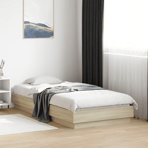 Estrutura de cama de solteiro para adultos com luzes LED 75x190 cm carvalho sonoma