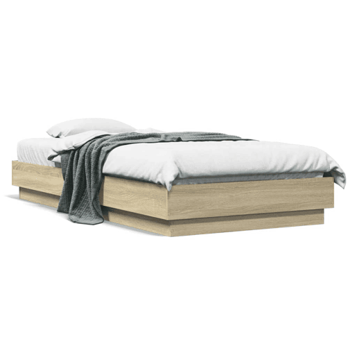Estrutura de cama de solteiro para adultos com luzes LED 75x190 cm carvalho sonoma