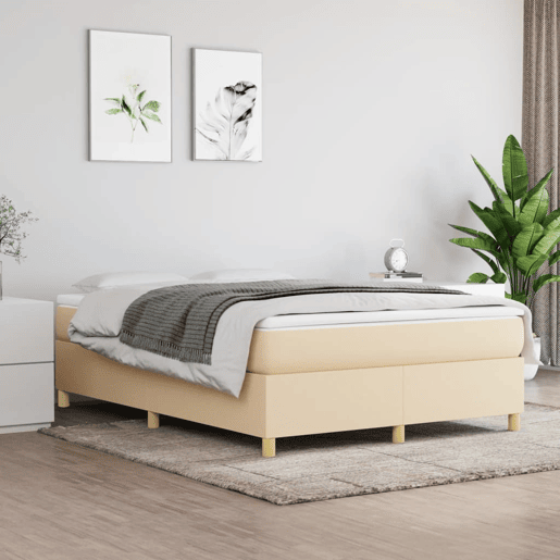 Estrutura de Cama de casal moderno com molas 140x190 cm tecido cor creme
