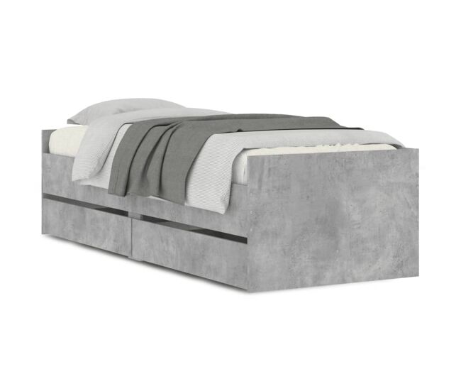 Estructura de cama individual para adultos con cajones gris hormigón 90x200 cm