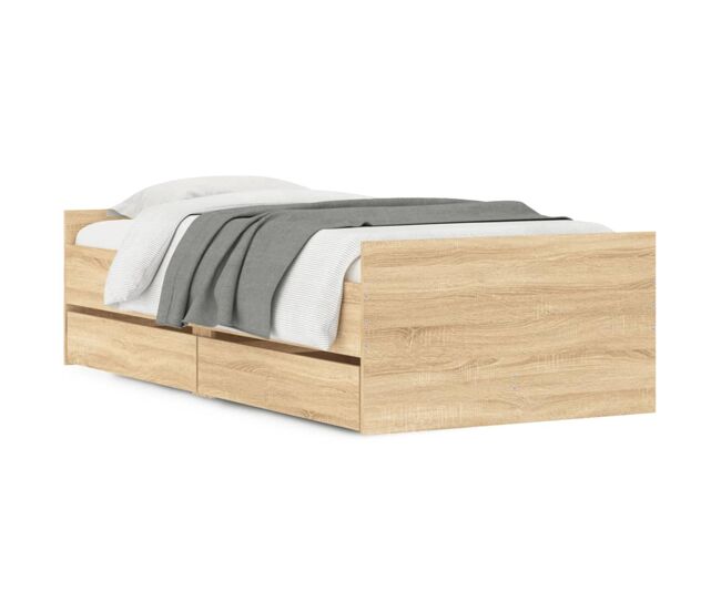 Estructura de cama individual para adultos con cajones roble sonoma 90x200 cm