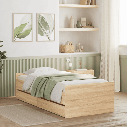 Estrutura de cama de solteiro para adultos com gavetas 90x200 cm carvalho sonoma Estrutura de cama de solteiro para adultos com gavetas 90x200 cm carvalho sonoma