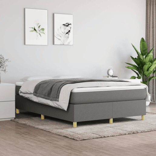 Estrutura de Cama de casal moderno com molas 140x190 cm tecido cinzento-escuro