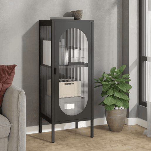 Aparador - Bufete - Móvel de apoio 40x35x105 cm vidro e aço preto pt1629