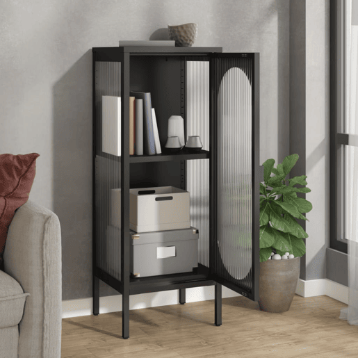 Aparador - Bufete - Móvel de apoio 40x35x105 cm vidro e aço preto pt1629