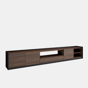 Móvel de TV, Muito espaço de arrumação, 310x37x50 cm, Para televisores até 80, Estante para TV, Estilo moderno, Carvalho escuro e Preto