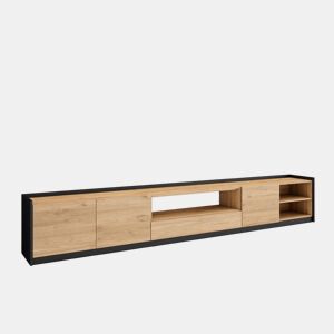 Móvel de TV, Muito espaço de arrumação, 310x37x50 cm, Para televisores até 80, Estante para TV, Estilo moderno, Carvalho e preto