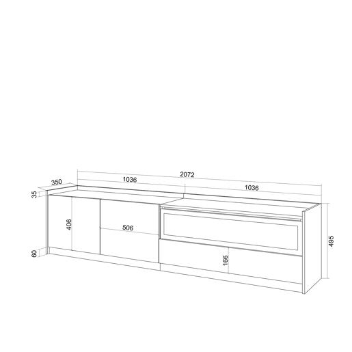 Móvel de TV, Muito espaço de arrumação, 207x37x50 cm, Para televisores até 80, Lareira eléctrica, Estilo moderno, Carvalho escuro e Preto