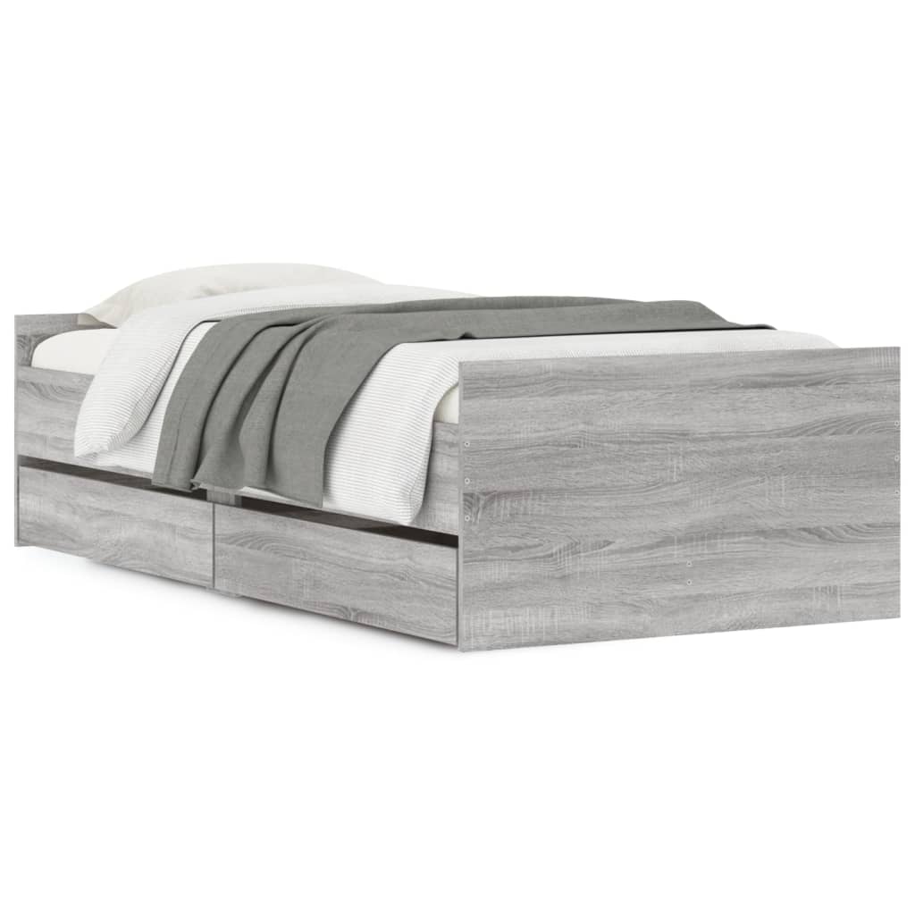 Estructura de cama individual para adultos 93x193 Roble/ Gris