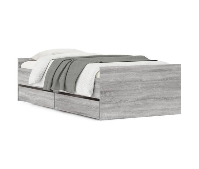 Estructura de cama individual para adultos con cajones gris sonoma 90x190 cm