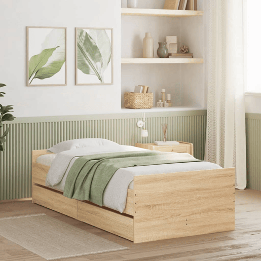 Estrutura de cama de solteiro para adultos solteiro pequena c gavetas carvalho sonoma