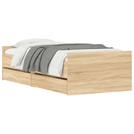 Estrutura de cama de solteiro para adultos solteiro pequena c gavetas carvalho sonoma
