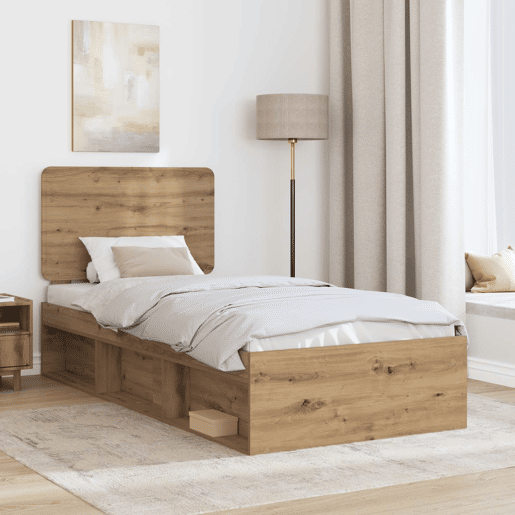 Estrutura de cama de solteiro moderno com cabeceira - Carvalho Artesanal 90 x 200 cm