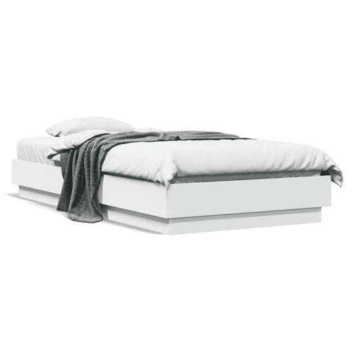 Estrutura de cama de solteiro para adultos com luzes LED 75x190 cm branco
