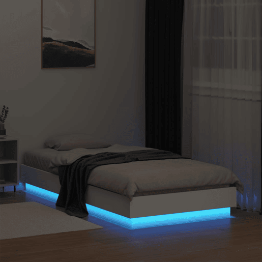 Estrutura de cama de solteiro para adultos com luzes LED 75x190 cm branco
