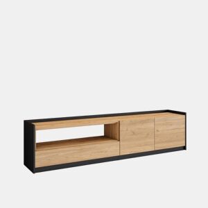 Móvel de TV, Muito espaço de arrumação, 207x37x50 cm, Para televisores até 80, Estante para TV, Estilo moderno, Carvalho e preto