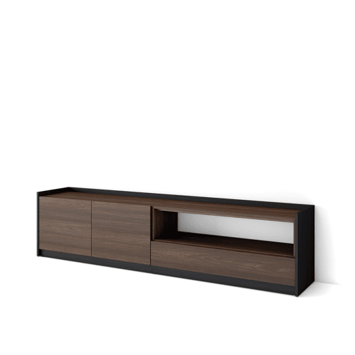 Móvel de TV, Muito espaço de arrumação, 207x37x50 cm, Para televisores até 80, Estante para TV, Estilo moderno, Carvalho escuro e Preto Móvel de TV, Muito espaço de arrumação, 207x37x50 cm, Para televisores até 80, Estante para TV, Estilo moderno, Carvalho escuro e Preto