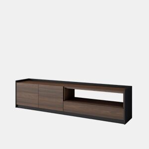 Móvel de TV, Muito espaço de arrumação, 207x37x50 cm, Para televisores até 80, Estante para TV, Estilo moderno, Carvalho escuro e Preto