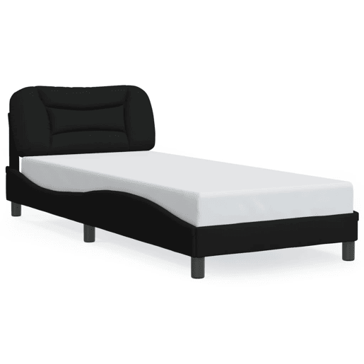 Estrutura de cama de solteiro para adultos com LED 90x190 cm tecido preto