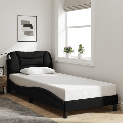Estrutura de cama de solteiro para adultos com LED 90x190 cm tecido preto