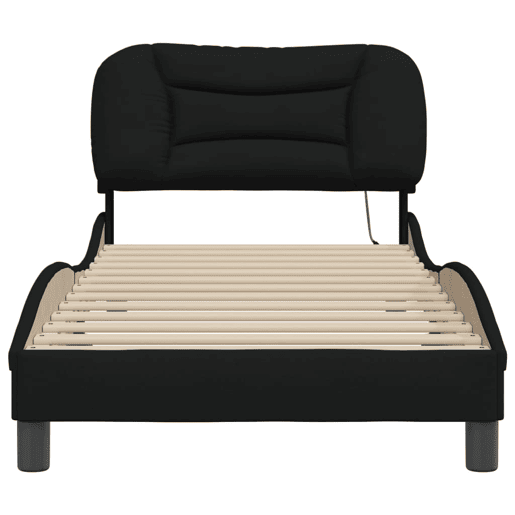 Estrutura de cama de solteiro para adultos com LED 90x190 cm tecido preto