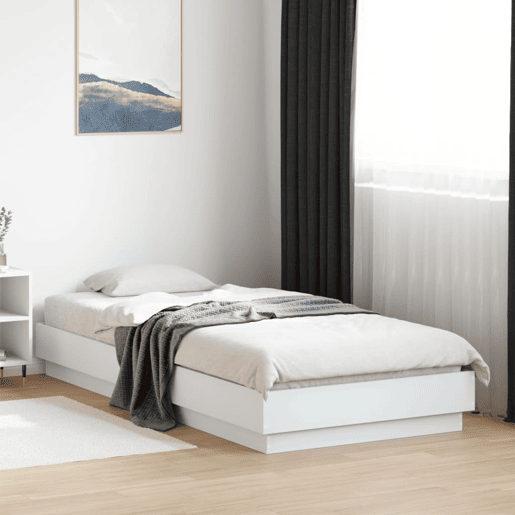 Estrutura de cama de solteiro para adultos com luzes LED 100x200 cm branco