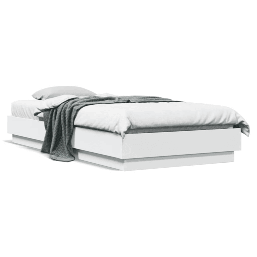 Estrutura de cama de solteiro para adultos com luzes LED 100x200 cm branco