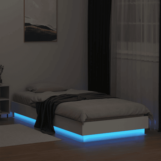 Estrutura de cama de solteiro para adultos com luzes LED 100x200 cm branco