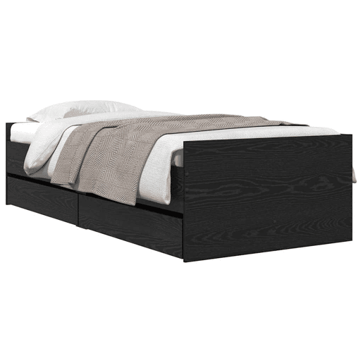 Estrutura de cama de solteiro para adultos com gaveta Carvalho Preto 90 x 190 cm