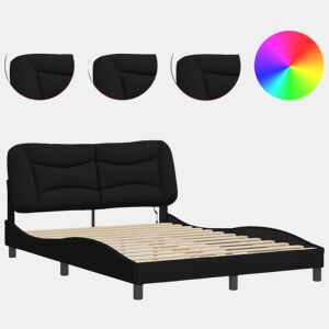 Estrutura de Cama de casal moderno com LED - 140x200 cm tecido preto