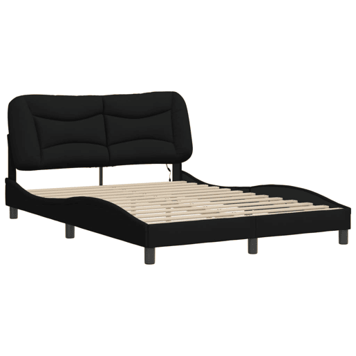 Estrutura de Cama de casal moderno com LED - 140x200 cm tecido preto