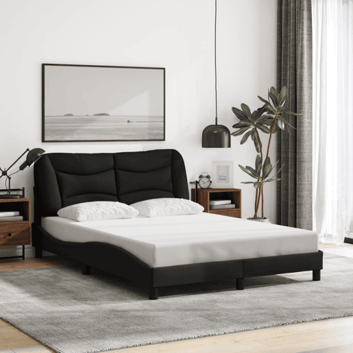 Estrutura de Cama de casal moderno com LED - 140x200 cm tecido preto