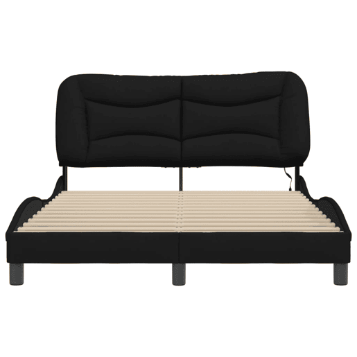 Estrutura de Cama de casal moderno com LED - 140x200 cm tecido preto
