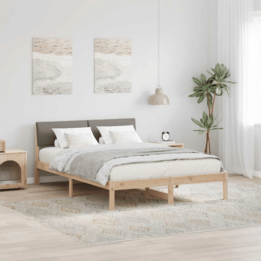 Estrutura de cama de casal com cabeceira - Marrom e taupe 140 x 200 cm