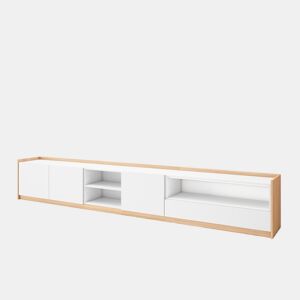 Móvel de TV, Muito espaço de arrumação, 310x37x50 cm, Para televisores até 80, Estante para TV, Estilo moderno, Branco e Carvalho soft