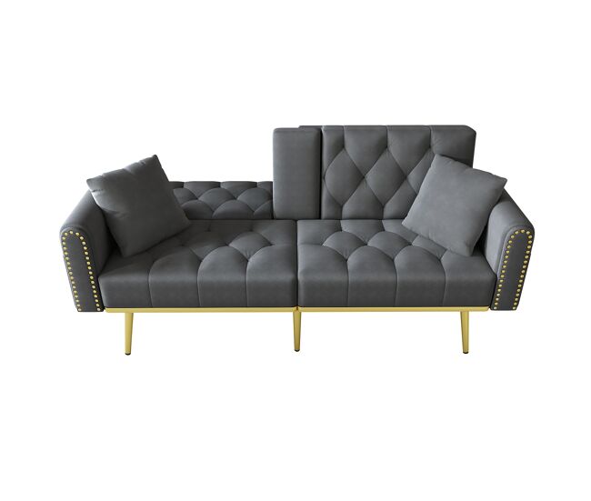 Sofá cama plegable 2 plazas fija de terciopelo,gris