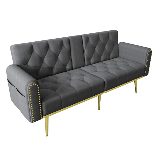 Sofá-cama dobrável 2 lugares fixa de veludo,cinza