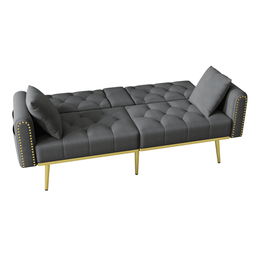 Sofá-cama dobrável 2 lugares fixa de veludo,cinza