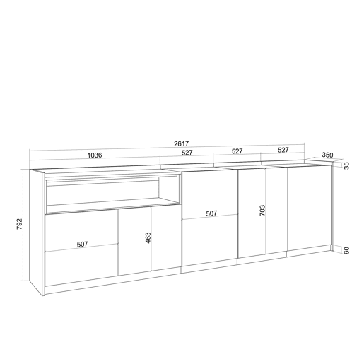Aparador sala de jantar, Sala, Cozinha, Entrada, TV, 260x37x80 cm, 5 Portas, Armário arrumação, Estilo moderno, Carvalho e preto Aparador sala de jantar, Sala, Cozinha, Entrada, TV, 260x37x80 cm, 5 Portas, Armário arrumação, Estilo moderno, Carvalho e preto