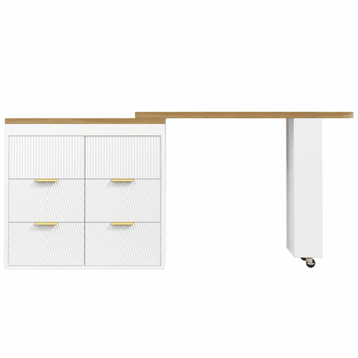Mesa de bar - 6 gavetas, mesa multifuncional giratória a 360°, aparador com sistema anti-tombamento - Branco