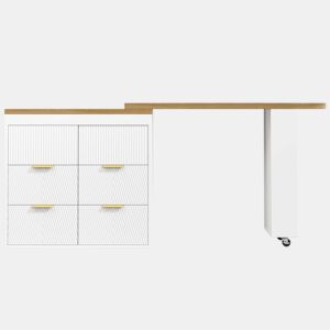 Mesa de bar - 6 gavetas, mesa multifuncional giratória a 360°, aparador com sistema anti-tombamento - Branco
