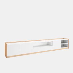Móvel de TV, Muito espaço de arrumação, 310x37x50 cm, Para televisores até 80, Estante para TV, Estilo moderno, Branco e Carvalho soft