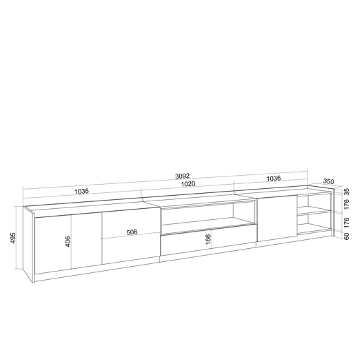 Móvel de TV, Muito espaço de arrumação, 310x37x50 cm, Para televisores até 80, Estante para TV, Estilo moderno, Branco e Carvalho soft Móvel de TV, Muito espaço de arrumação, 310x37x50 cm, Para televisores até 80, Estante para TV, Estilo moderno, Branco e Carvalho soft